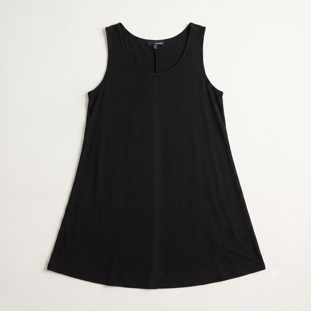 Sun‎ Kim Womens S Minimalist Lagenlook Quiet Luxury Solid Sleeveless Tunic Top